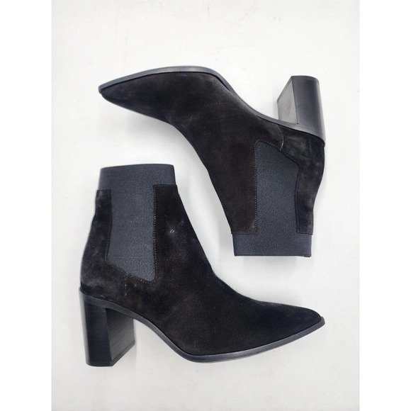 Rag & Bone BRYNN Black Suede Pointed Toe Block Heel Ankle Boots Size 36.5 - Picture 4 of 11
